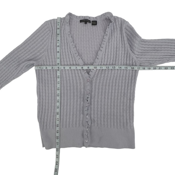 Jeanne Pierre Purple Ruffle Button Up 3/4 Sleeve Sweater Size Large Women’s - Picture 4 of 4